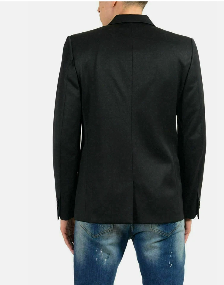 Blazer Abrigo Deportivo Versace Para Hombre 100% Lana Negro Dos Botones US 38 IT 48 Calce Ajustado Foto 3 de 4