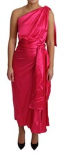 Dolce & Gabbana Women's Pink Fitted Cut One Shoulder Midi Women's Dress