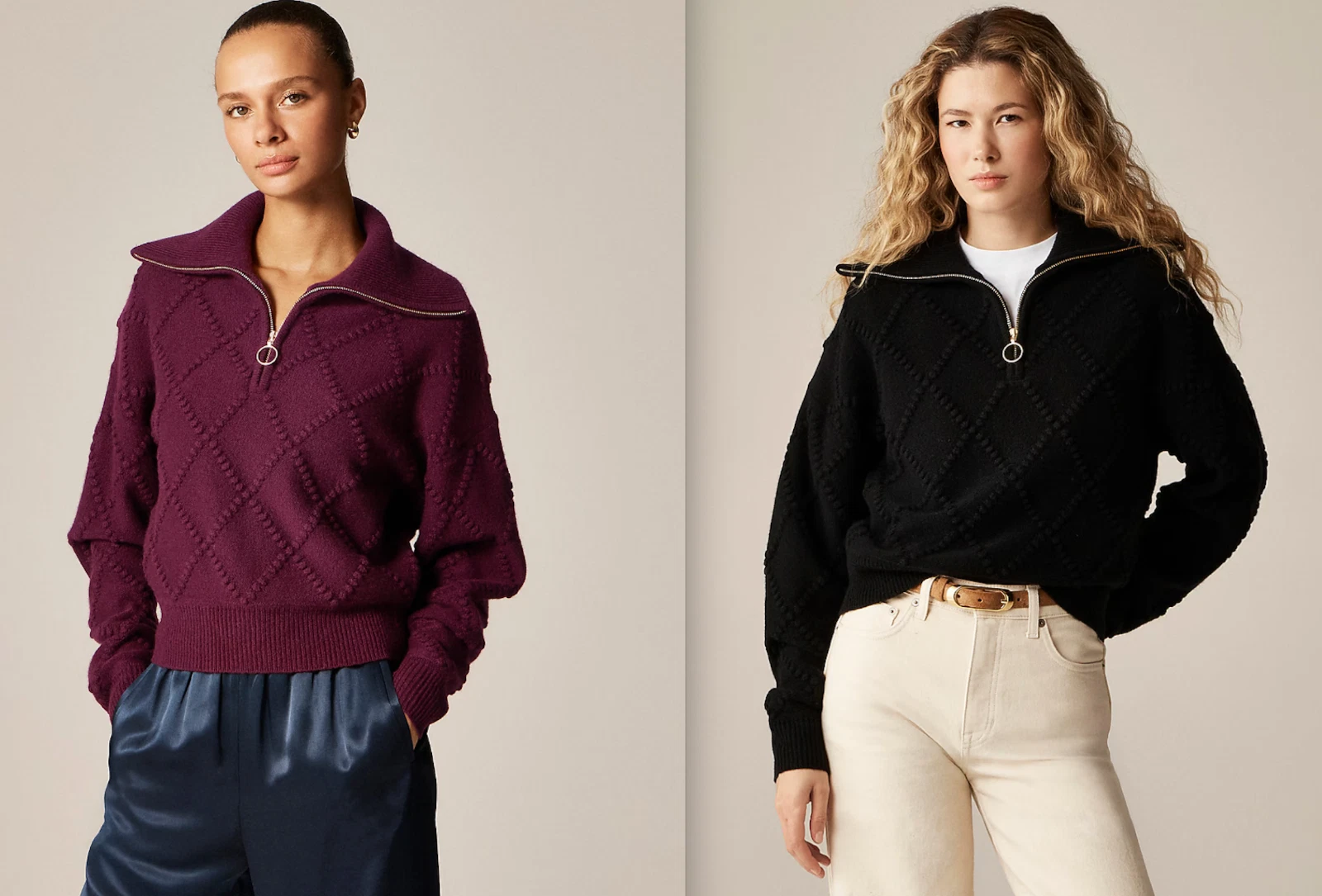 NWT J.Crew Popcorn-Stitch Quarter-Zip Sweater in Vintage Wool, Burgundy/Black, M
Opens in a new wind