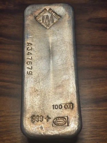 Authentic 100 oz Johnson Matthey .999 silver bar — Investment Grade Bullion