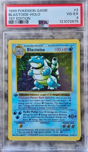 1999 1st Edition Blastoise Holo Pokemon Game Base Set Shadowless #2 PSA 4 VG-EX