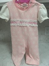 Vintage Health-Tex Baby Pink Jumpsuit Lace Ruffles Cap Sleeves 6 Months