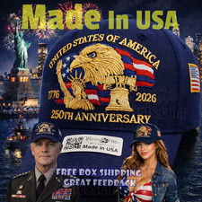 USA 250th Anniversary Hat Cap Eagle 1776 2026 Navy Embroidered Made In USA V2.0