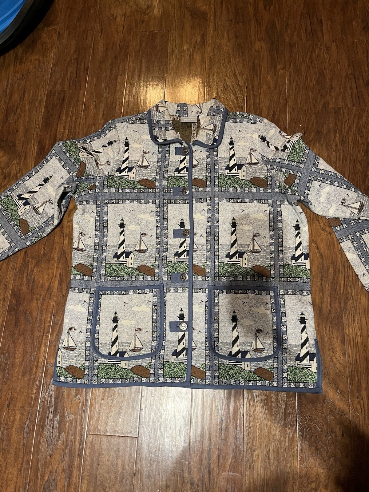 Blair Woman’s Vintage 90s Tapestry Jacket Lighthouses Coastal Size XL