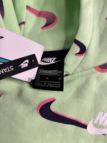 Nike Hooded Pullover Swoosh Hoodie Green Pink Purple Fleece Inside Girls M NWT - Picture 6 of 7