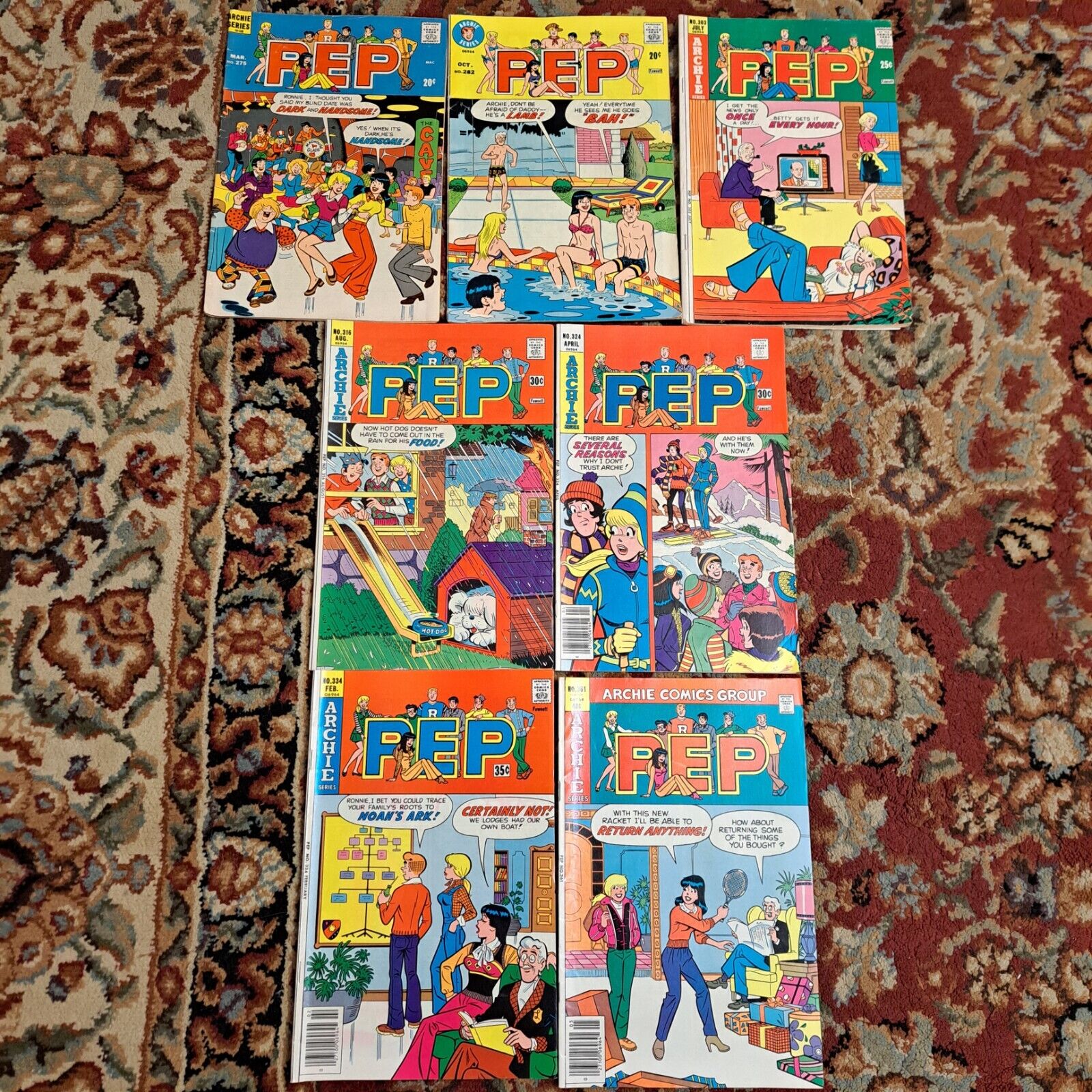 Archie Comic Series Vintage Lot of 7 PEP  #275, 282, 303, 316, 324, 334, 361