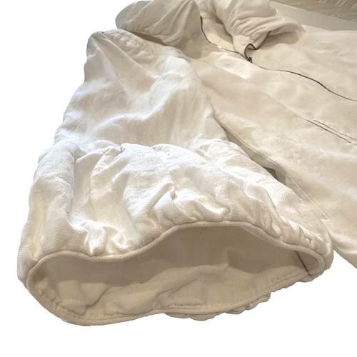 Zara Women’s Short White Linen Jacket Size L Puff Collar Zip Evening Work Casual - Picture 9 of 24