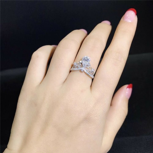Anillo corona de fiesta de compromiso para mujer con gota de agua AAA banda circular plata 925 talla 4-9 - Imagen 3 de 6