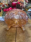 Antique Fenton Open Roses Marigold Carnival Glass Bowl Footed w/Sawtooth Rim