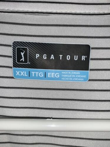 PGA Tour Golf Short Sleeve Polo Shirt Mens Size XXL White Black Striped - Picture 2 of 4