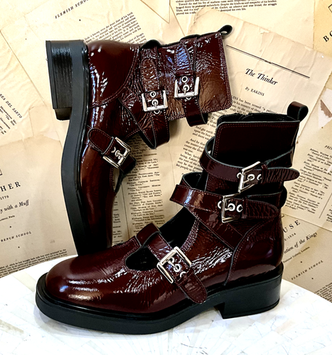 Free People Max Mary Jane Hybrid Boots Cutout T Strap Merlot Wine Patent 9 NEU - Bild 4 von 10