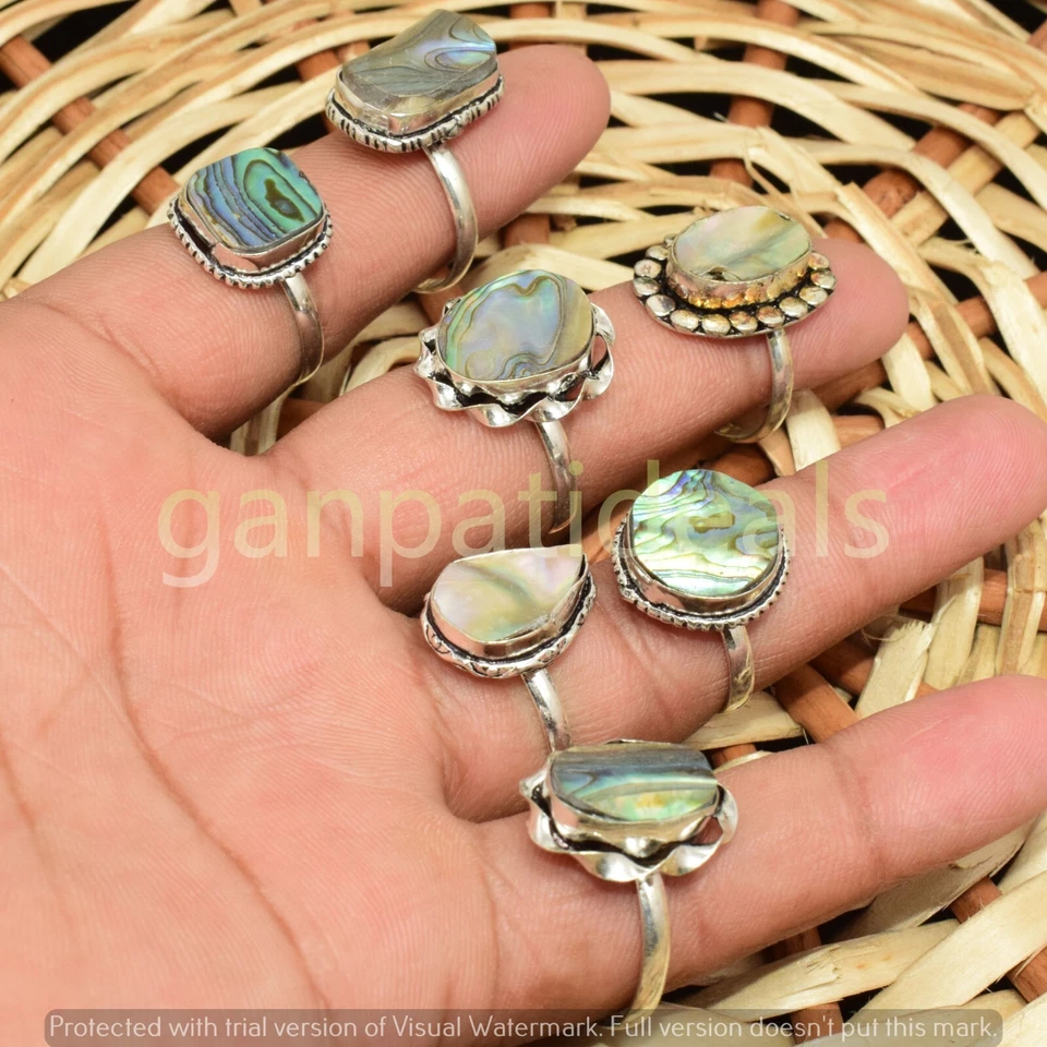 Lote de 1000 piezas de anillos de piedras preciosas concha de abulón lotes al por mayor enchapados en plata 925 Foto 2 de 4
