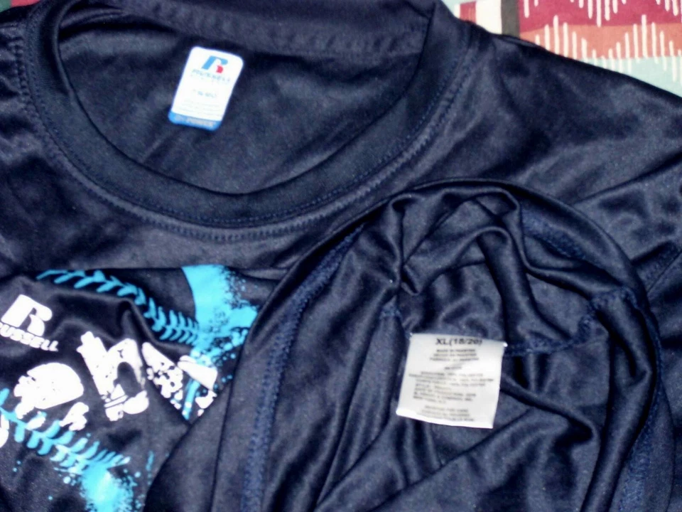 Russell Athletic SS Shirt Dri-Power Sz Youth XL(18-20) "Baseball" Black/Blue/WH  - Image 3 of 4