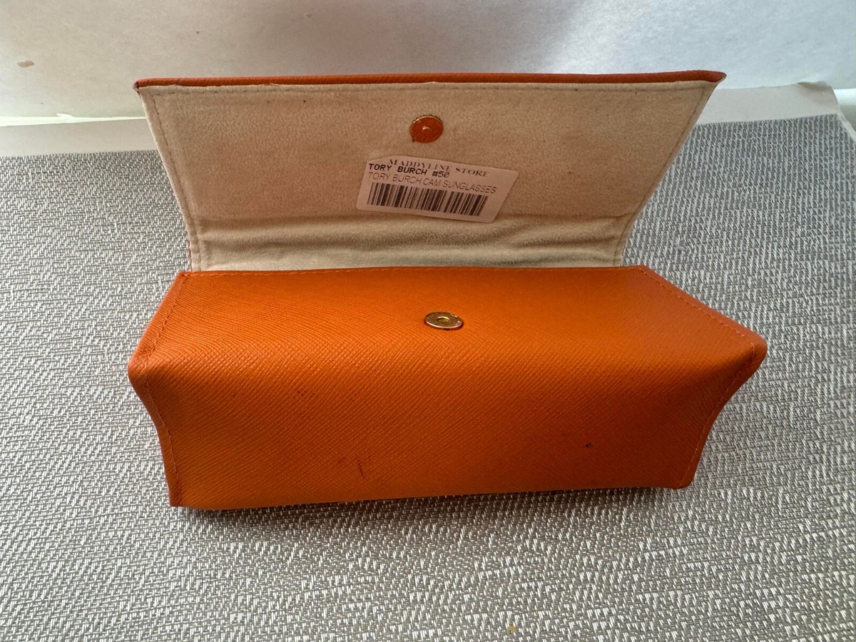 Tory Burch Orange Sunglasses Eyeglass Case Magnetic Flip Top Gold Accent NEW Tory Burch Glasses Case Orange Saffiano Leather Gold Metal  main image 2