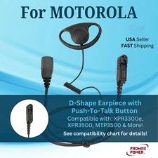 D-Shape Earpiece w/ PTT Mic for Motorola Radios XPR3300e, XPR3500, MTP3500