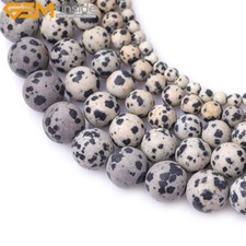 Natural Dalmatian Jasper Round Frosted Matte Stone For Jewelry Making Beads 15"
