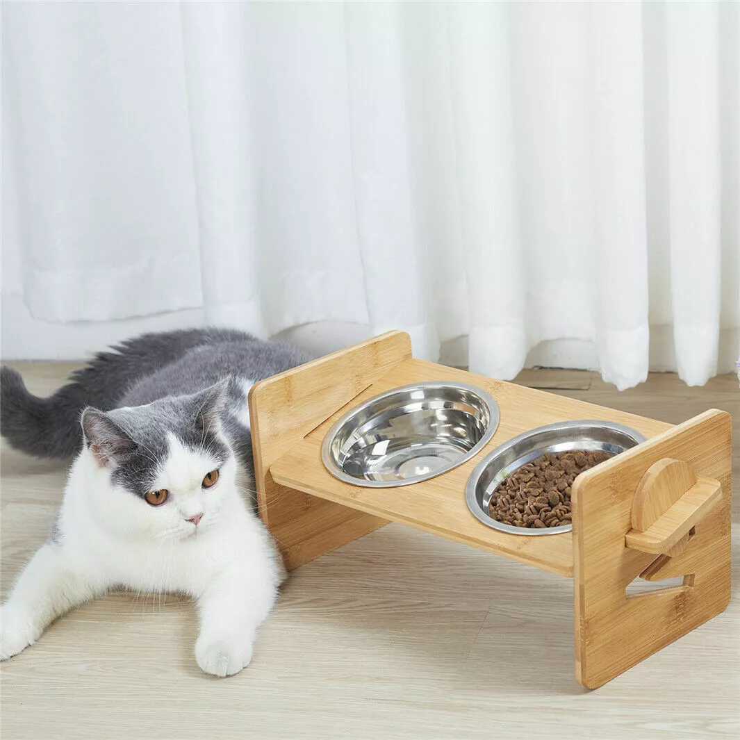 Adjustable Bowl Pet Dog Cat Feeder Elevated Raised Stand Feeding Food  Nonslip