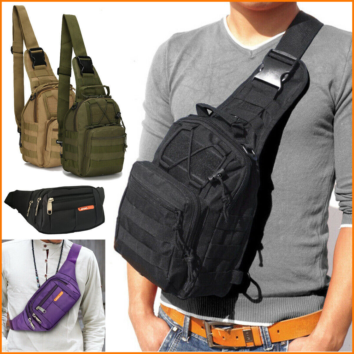 Men's Sling Crossbody Bag Chest Shoulder Backpack Sport Travel