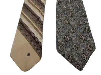 Lanvin American Traditions Mens Lot Of 2 Necktie Blue Beige Paisley 100% Silk OS