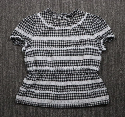 J. Crew Blouse Women S Gingham Black And White Flower Lace Cottagecore Farmhouse
