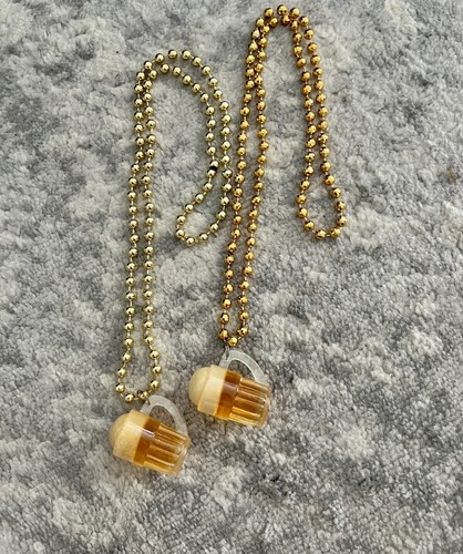 Lot of 2 Mardi Gras Gold Beads Unique Resin Beer Mug Necklaces Jewelry