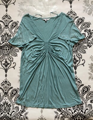 Jasper Conran Gathered T Shirt Size 14 With Diamanté Decoration On Sleeves