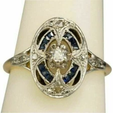 Art Deco Vintage Round Cut Diamond Engagement Wedding 14K White Gold Finish Ring