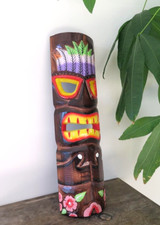 Hawaii Hand Made Carved Wooden 19" Tiki Painted Mask Wall Decor Hanging Man Cave