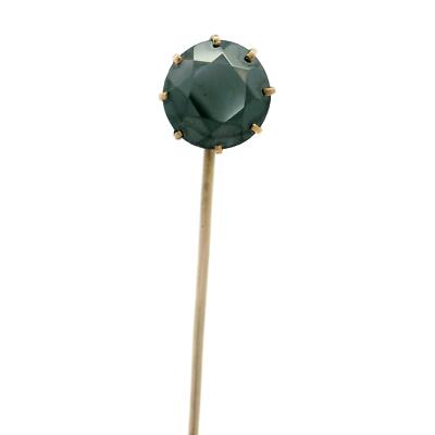 Antique Solid 10k Yellow Gold Round Faceted Hematite Ornate Basket Stick Pin