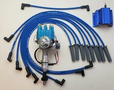 FORD 351C 429 460 SMALL CAP HEI DISTRIBUTOR +50K COIL + BLUE 8.5mm PLUG WIRES