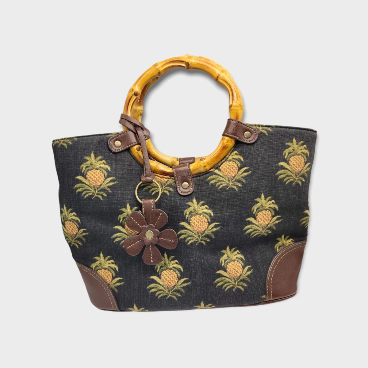 Relic By Fossil Pineapple Handbag Bamboo Black Cruise Tropical Purse Vacation