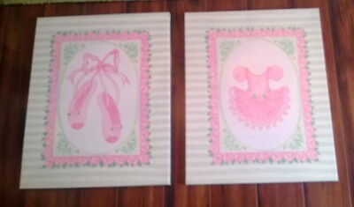 Ballet Slippers Ballerina Canvas Prints Tutu  Pastel Pink & Green  - 2 PRINTS