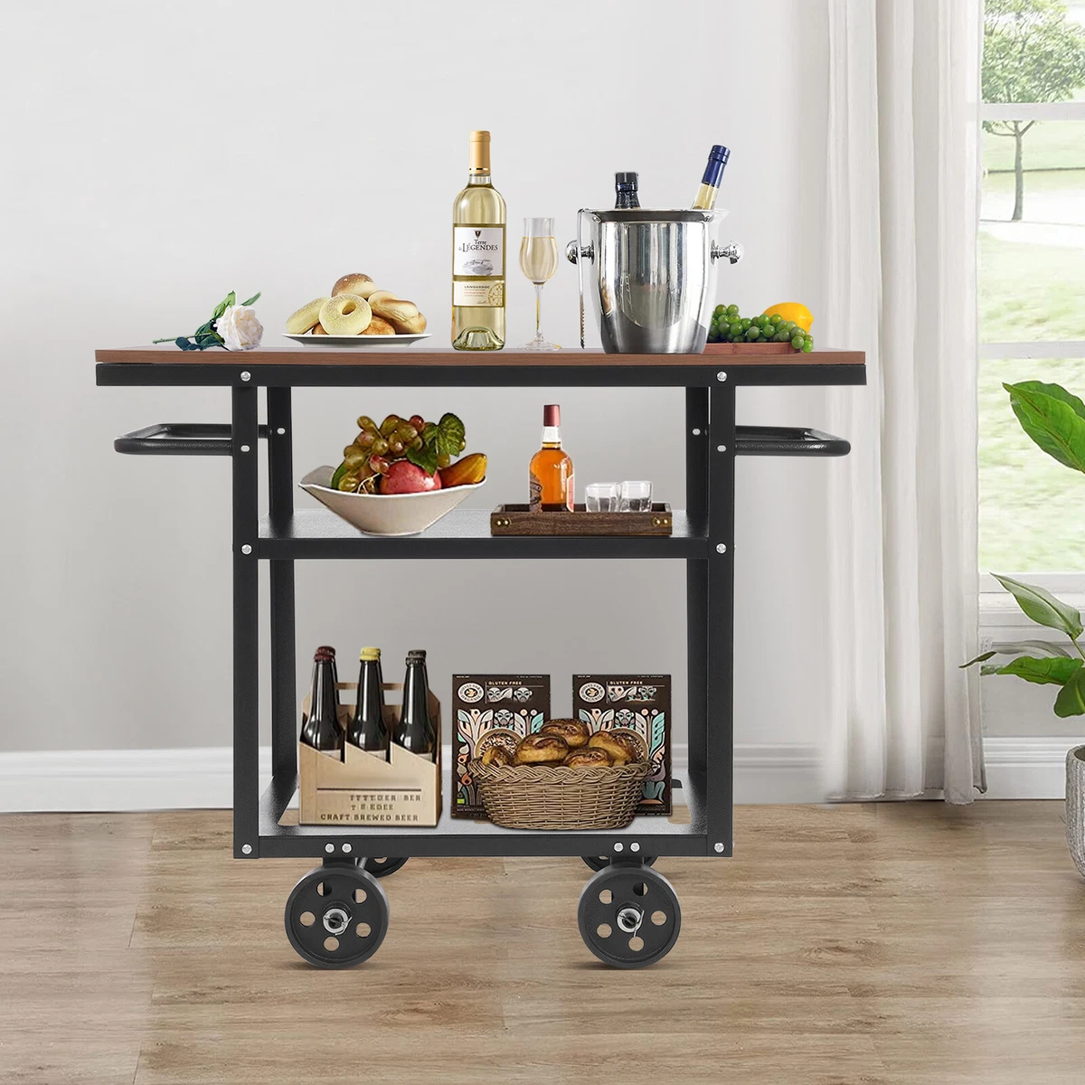 Carrito Nevera Multiusos Casa.pro Arsita Con Bolsa Térmica De 80L, Beige Efecto Madera, Para Jardín Y Barbacoa