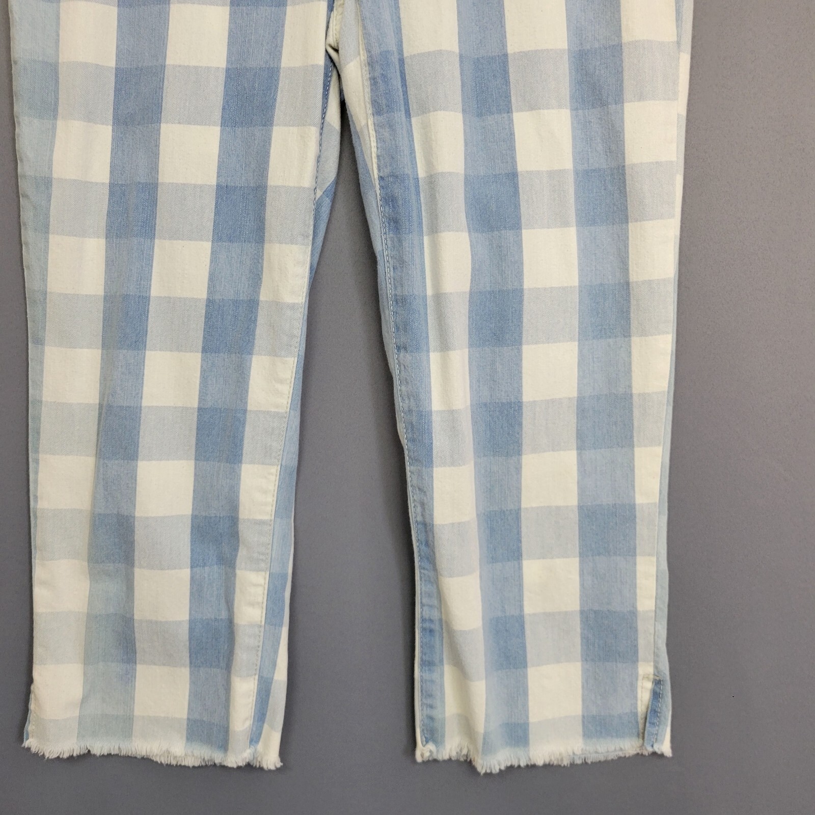 Rewash Capris Pants Womens Juniors 3 Blue White Checks Raw Hem Pockets High Rise