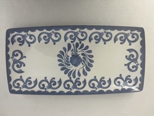 Lot/4 Artisan De Luxe Home MELAMINE Blue Rose Scroll Serving Bowl, Platters - Picture 3 of 17