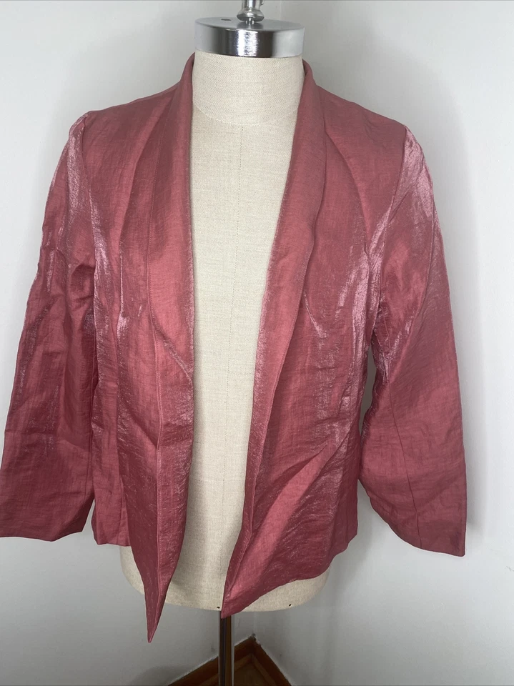 NEW Eileen Fisher Sz L Shawl Collar Jacket Iridescent Linen Pink Style 16fo-j445 - Image 4 of 4