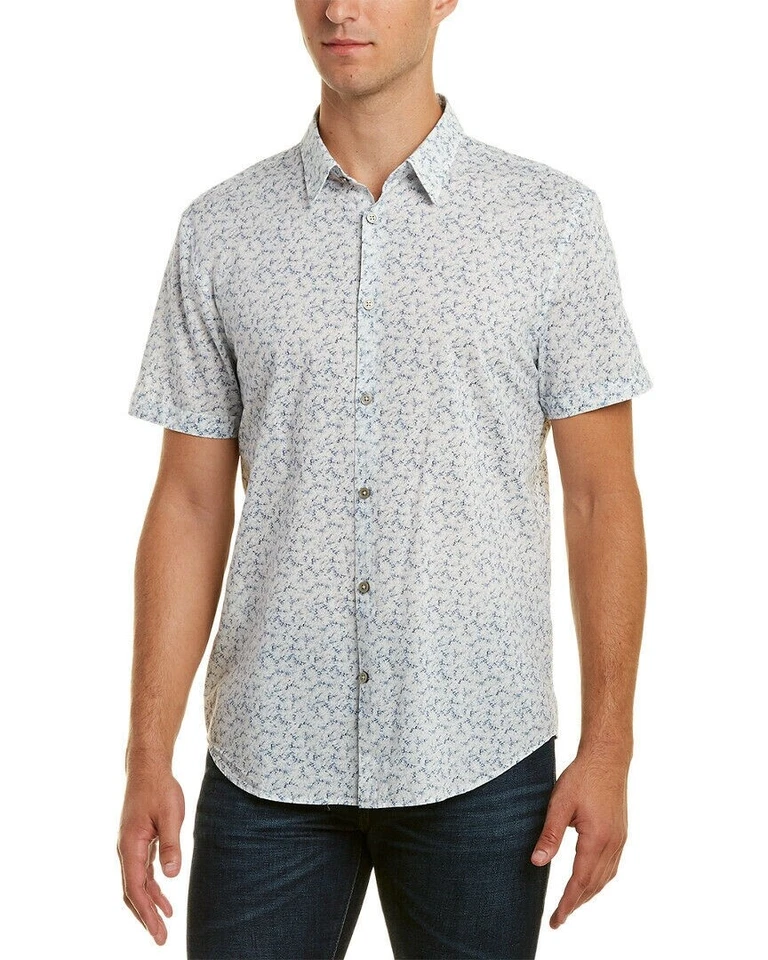 Camisa para hombre John Varvatos Star U.S.A 161208 floral con botones delanteros azul talla XL Foto 2 de 2
