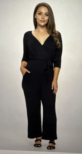 NICE! Womens XL Navy 3/4 Sleeve Jersey Belted V-Neck Wrap Jumpsuit