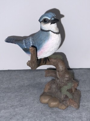 Hand Carved & Hand Painted Ceramic/Resin Bird Sculpture, BLUE JAY