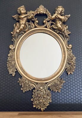 Wandspiegel in Barock Optik Engel Spiegel gold Antik Stil Badspiegel Jugendstil