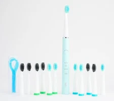 Pursonic Sonic Rechargeable Toothbrush w/ 12 Brush Heads & 50 Flossers - Gree