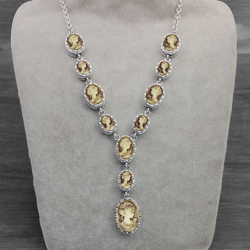 Conjuntos camafeo vintage de dama reina collar grande pendiente anillo pulsera joyería Foto 4 de 4