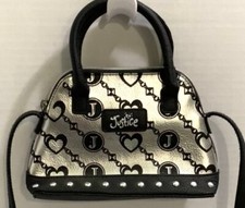 JUSTICE SILVER  BLACK WITH ROW OF STUDS CROSSBODY PURSE 7.5" WIDE  5" TALL