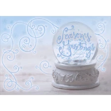 Season's Greetings Snow Globe and Light Blue Swirls Box of 15 Christmas Cards