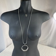 "Collar colgante círculo soporte cuentas bola plata cadena 30"""