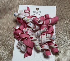Gymboree PINK  WHITE HEARTS CURLY RIBBON HAIR CLIP BARRETTE SET