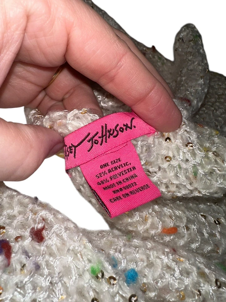 Betsey Johnson Women’s Cream & Confetti Infinity Scarf Knit Sequins Colorful - Image 4 of 4