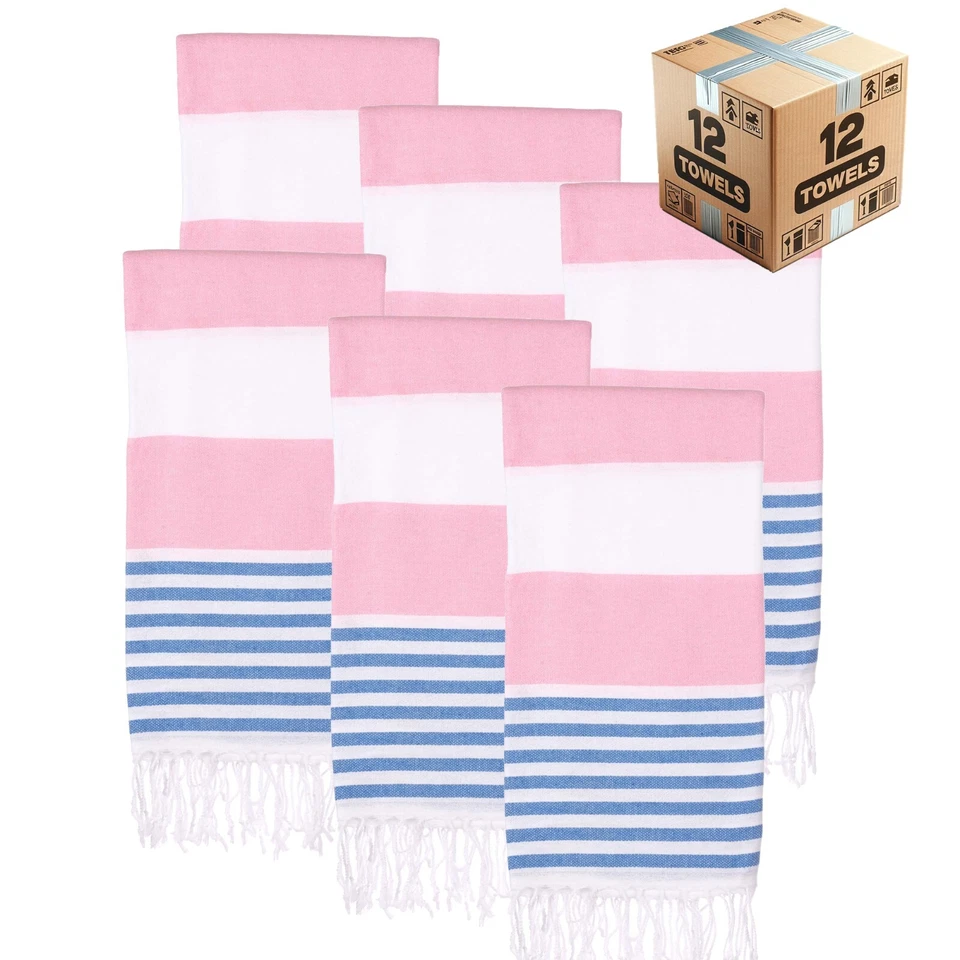 Turkish Beach Towel Bulk Case of 12 (38" x 71")  Oversized, Quick-Dry, Sand-Free - Image 3 of 4