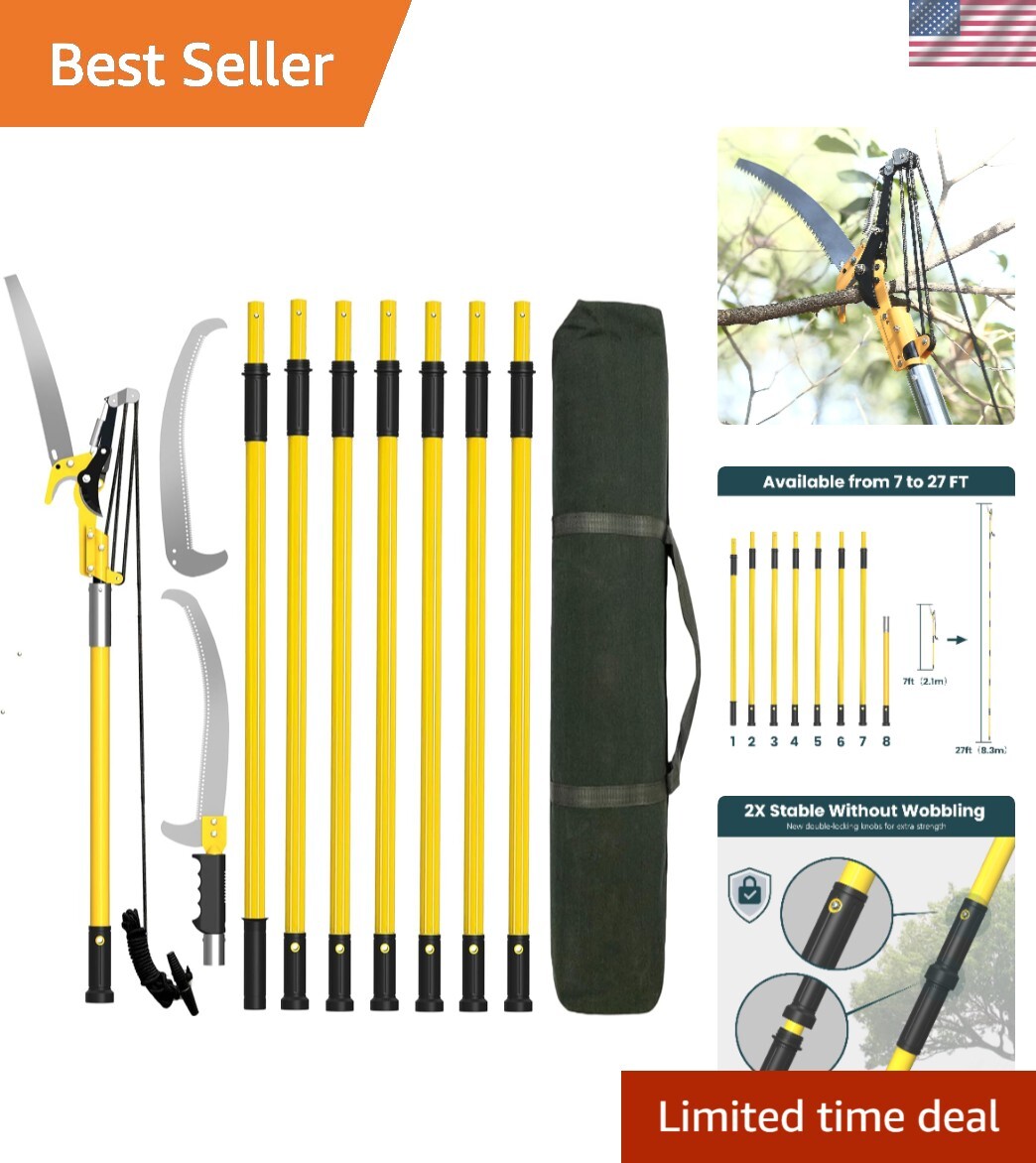 27FT Manual Pole Saw Tree Trimmer with Long Handle for Pruning and Cutting Branches