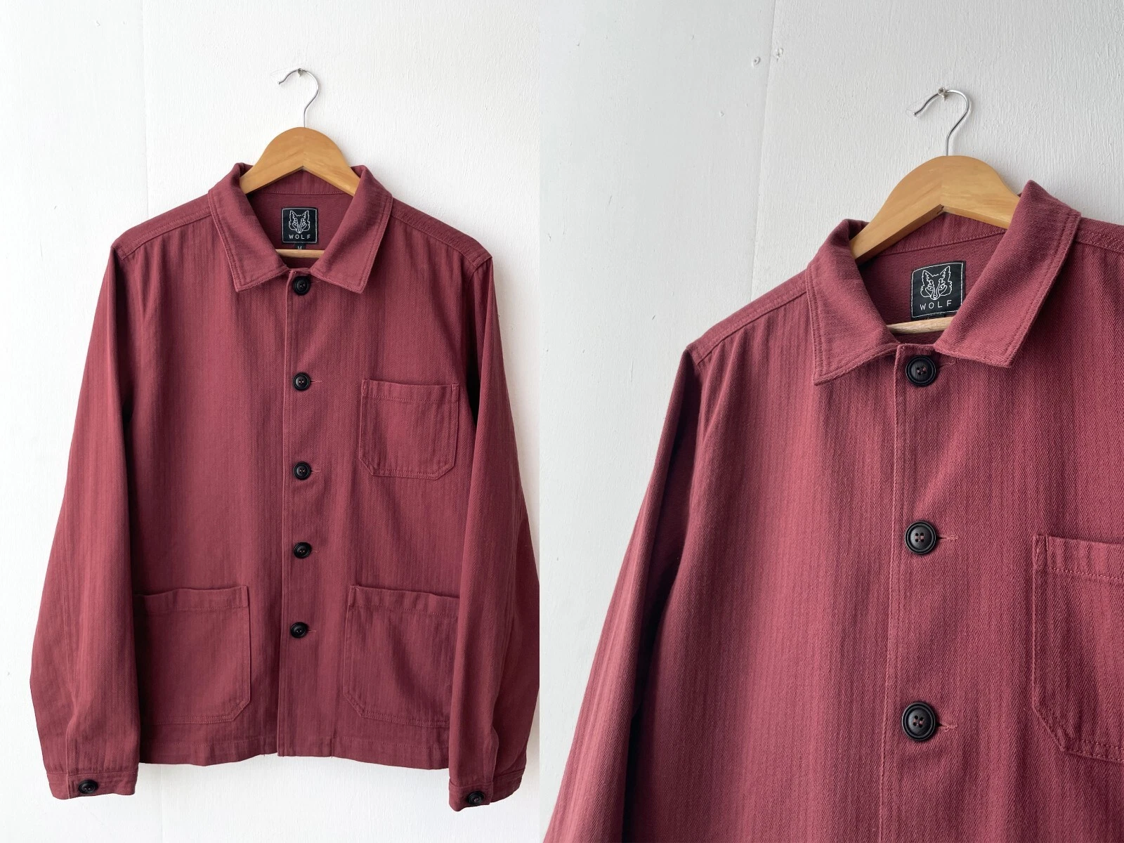 Herringbone Cotton Twill Chore Jacket Faded Oxblood Red - S M L XL
Opens in a new window or tab